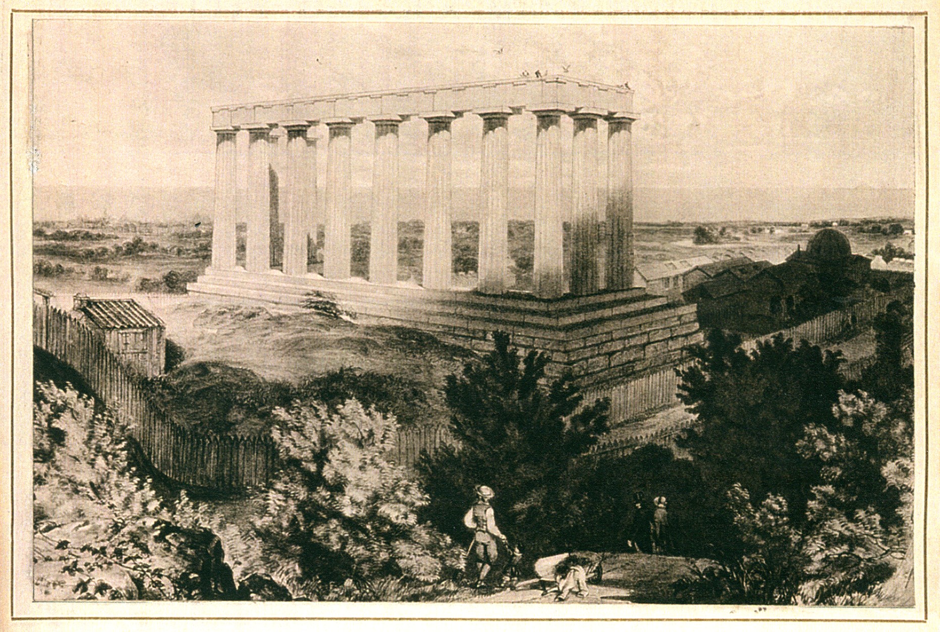 Early 19th century sketch of the unfinished monument atop Carlton Hill